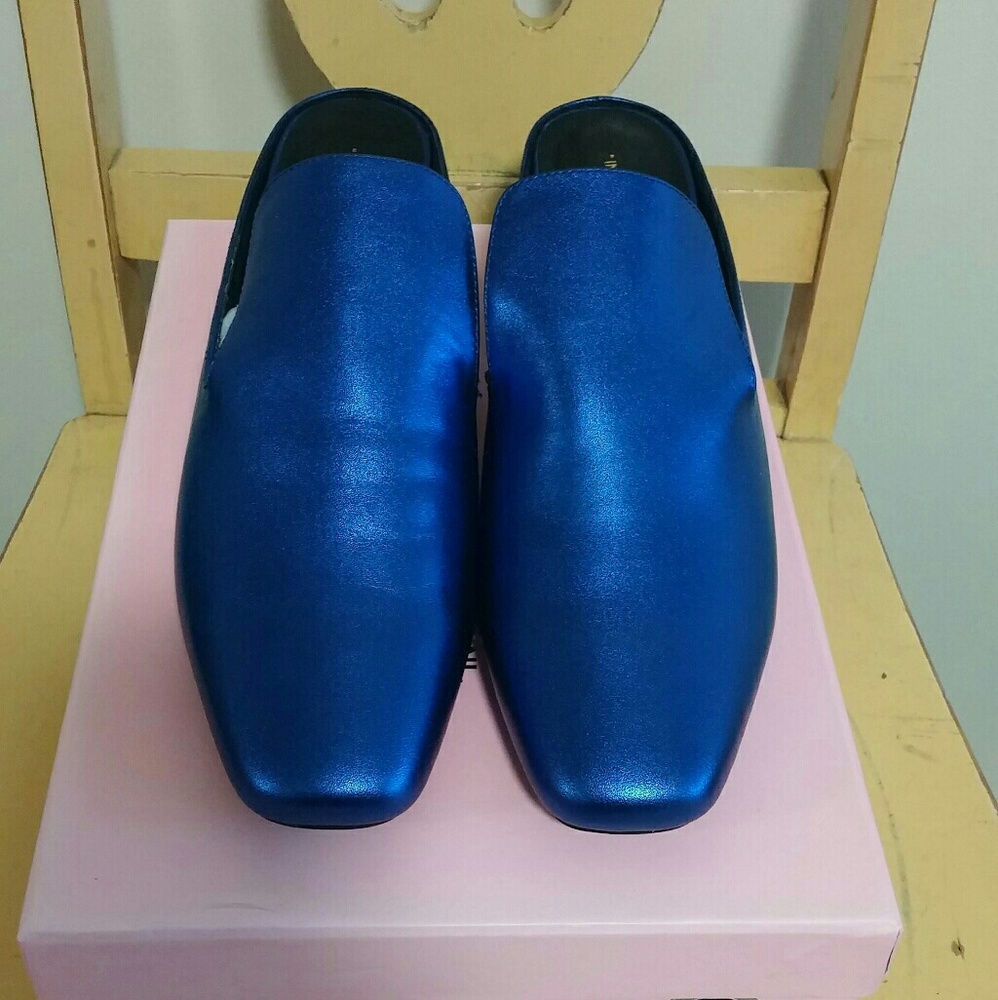 Intentionally Blank Bright Blue Mules 9 - Picture 2 of 8